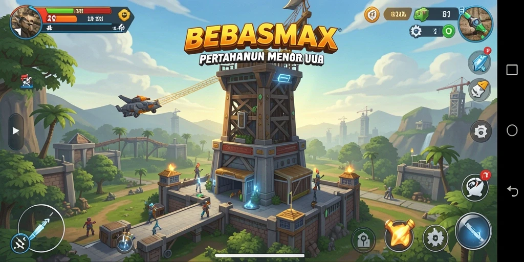 Tampilan gameplay BEBASMAX pada mode Tower Defense yang mendebarkan.