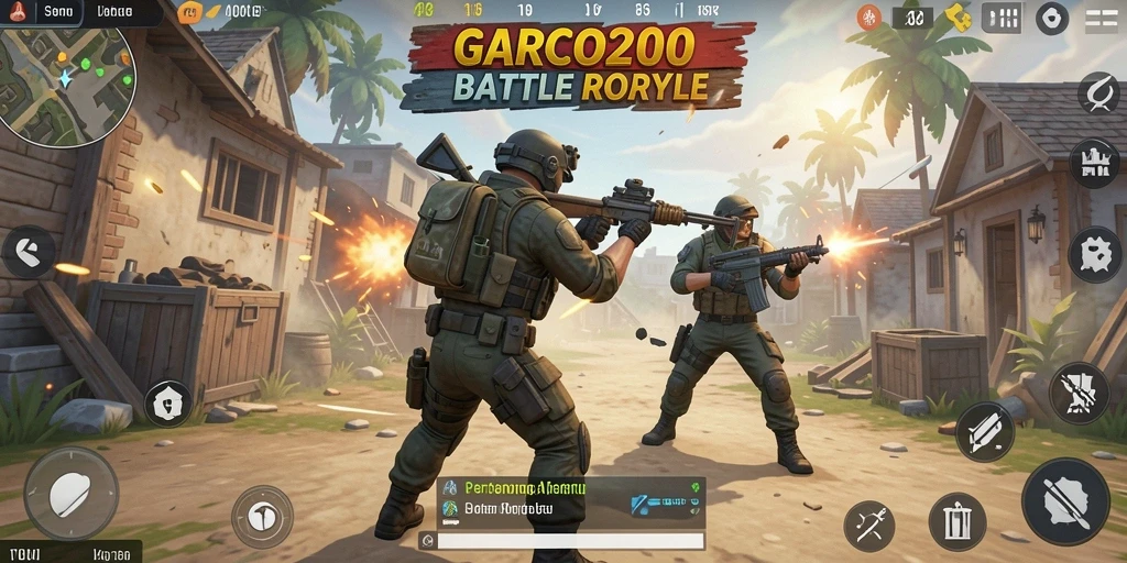 Screenshot dari GARCO200 menampilkan pertempuran intens di arena Battle Royale.