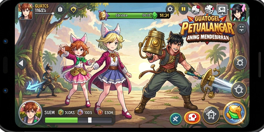 Tampilan menarik dari gameplay GUATOGEL yang penuh warna dan aksi.