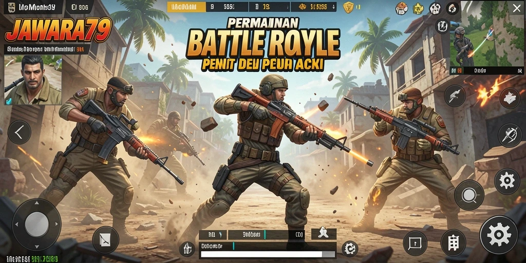 Screenshot JAWARA79 menampilkan aksi pertarungan Battle Royale yang mendebarkan.