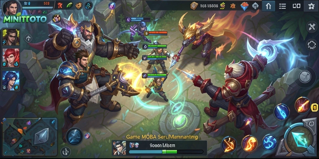 Tampilan screenshot gameplay MOBA MINITOTO yang menegangkan.