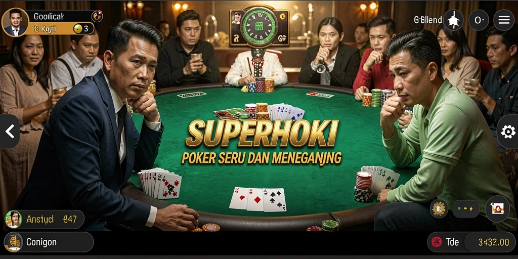 Tampilan gameplay seru dalam aplikasi poker SUPERHOKI.