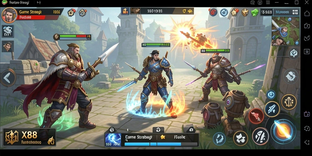 Screenshot gameplay X88 menampilkan aksi strategi yang menegangkan dan kolaborasi tim.
