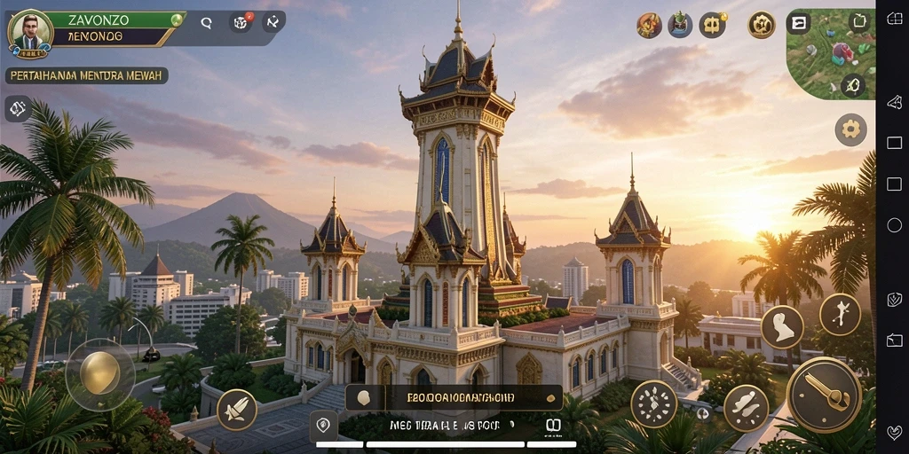 Screenshot gameplay ZAVONZO menampilkan aksi Tower Defense yang intens.